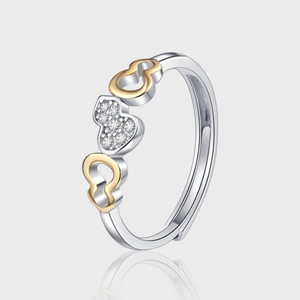 925 Sterling Silver Gourd Ring For Women Fashion Two-Tone Gold Silver Plated Zirconia Adjustable Open Finger Ring Jewelry