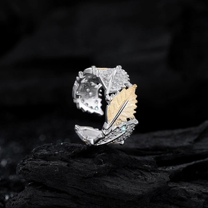 S925 Sterling Silber Ahornblatt Ring mit zweifarbigem Design und Zirkonia Besatz