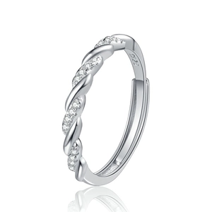 Elegante anello Mobius in argento sterling S925 con zirconi bianchi micro-pave