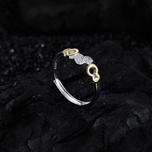 S925 sterling silver gourd ring with micro-inset zircons and gold-silver dual tones