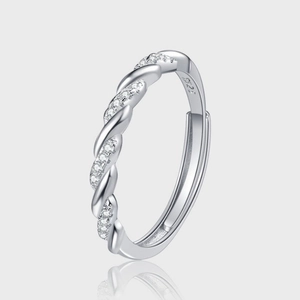 Anello Moebius in Argento Sterling 925 per Donna con Strass Micro Incastonati Regolabile Intrecciato Gioielli Moda