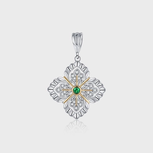 925 Sterling Silver Hollow Snowflake Pendant Necklace Retro French Style With Green Zircon And Gold Starburst For Women