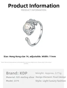 Detail of S925 sterling silver feather ring with pearl and micro-pave diamond measurements