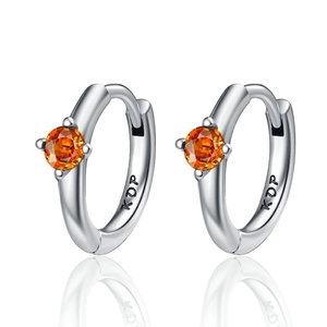 Classici orecchini a cerchio in argento sterling S925 con gemma arancione rotonda