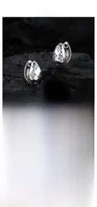 Detailed view of S925 sterling silver hoop earrings with star relief and zircon stones