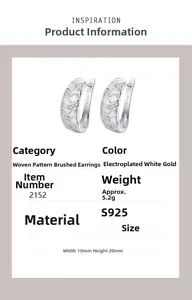 Spécifications détaillées des boucles d'oreilles tressées en argent S925 plaqué or blanc