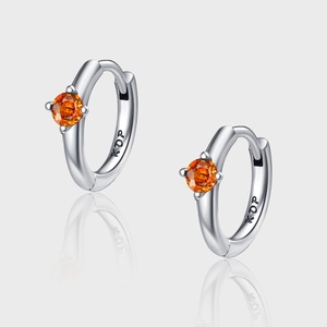 Orecchini a Cerchio in Argento Sterling 925 con Strass Arancioni per Donna Minimalisti Piccoli Geometrici Stile Coreano