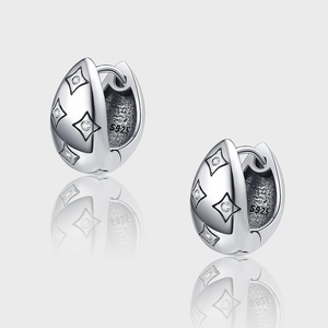 Vintage S925 Sterling Silver Star Pattern Huggie Hoop Earrings For Women Luxury Rhinestone Inlaid Drop Ear Buckle Jewelry Gift