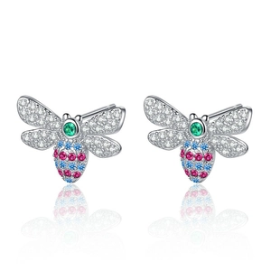 S925 sterling silver butterfly earrings with colorful gemstones and zircon wings
