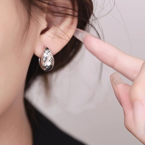 S925 sterling silver drop earrings with star texture and zircon in retro style