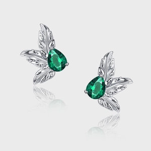925 Sterling Silver Green Zirconia Leaf Stud Earrings Hollow Out Plant Design Fashion Luxury Jewelry For Women