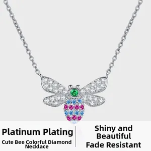 Detailed macro view of S925 silver bee pendant with colorful micro-set crystals