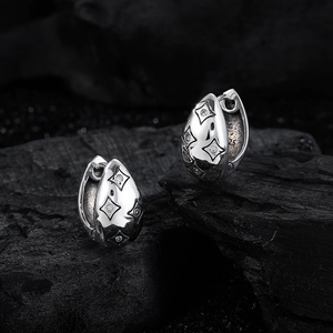 S925 sterling silver vintage drop hoop earrings with star texture and zircon inlays