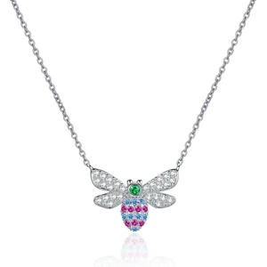 S925 Sterling Silver Bee Necklace with colorful cubic zirconia and emerald green stones