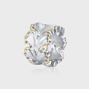 925 Sterling Silver Ginkgo Leaf Open Ring For Women Italian Brushed Bicolor Gold Silver Elegant Minimalist Finger Jewelry