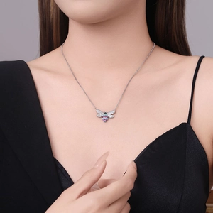 S925 Sterling Silver Bee Necklace with colorful zircon stones on a model's collarbone