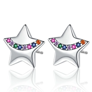 Elegante S925 Sterlingsilber Stern-Ohrstecker mit bunten Regenbogen-Zirkonia-Steinen