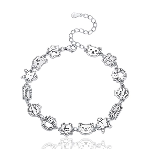 Bracelet S925 argent sterling vintage avec breloques d'ours et de bonhomme de pain d'épice