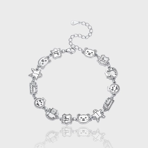 Bracelet Multi Pendentif Ours Bonhomme Pain Épices en Argent Sterling S925 pour Femmes Bijoux Argent Antique Mignon