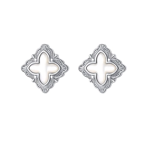 Boucles d'oreilles trèfle en argent sterling S925 vintage avec nacre blanche