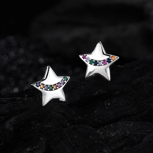 Elegante S925 Sterling Silber Stern Ohrstecker mit bunten mikro-eingesetzten Zirkonia