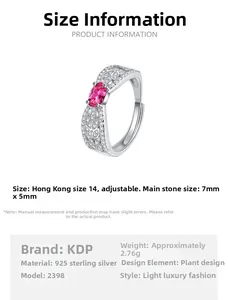 Macro detail of S925 sterling silver ring with leaf patterns and pink oval gemstone
