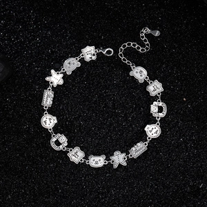 Bracelet à breloques vintage en argent sterling S925 avec ours et bonhomme de pain