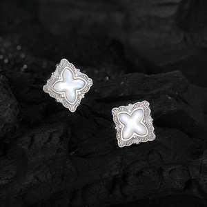 Boucles d'oreilles trèfle vintage en argent sterling S925 avec nacre blanche