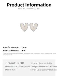 Macro view of 17mm enamel heart stud earrings in S925 sterling silver with dimensions