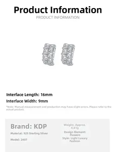 Détails des boucles d'oreilles fleurs en argent 925, dimensions 16x9mm et poids de 4,81g
