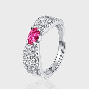 925 Sterling Silver Ring For Women Vintage Leaf Pattern Inlaid Red Rhinestone Adjustable Jewelry Luxury Finger Ring Gift