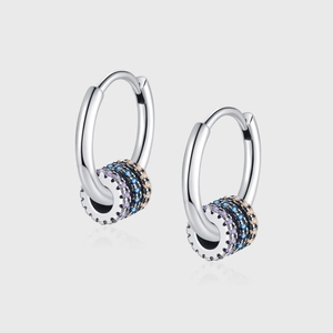 925 Sterling Silver Multi-Colored Pave Zirconia Hoop Earrings For Women Geometric Detachable Double Circle Luxury Jewelry