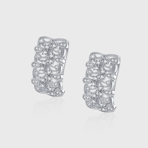 Boucles d'Oreilles Créoles en Argent Sterling 925 Dentelle Évidée avec Strass Pave Bijoux Vintage pour Femme Cadeau