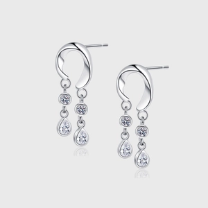 925 Sterling Silver Water Drop Tassel Earrings Luxury Rhinestone Dangle Chain Long Earrings For Women Elegant Fashion Jewelry