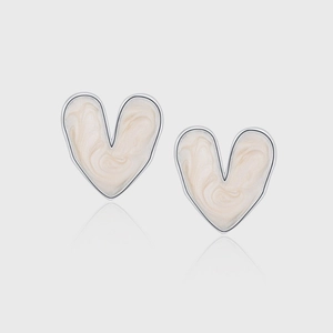 925 Sterling Silver Heart Stud Earrings For Women Dripping Enamel Sand Texture Elegant Sweet Minimalist Piercing Jewelry