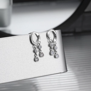 S925 sterling silver drop tassel earrings with sparkling white zircon long chain design