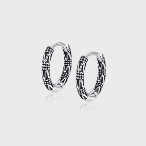 Vintage 925 Sterling Silver Hoop Earrings For Women Men Ethnic Vine Pattern Punk Style Round Huggie Earrings Jewelry
