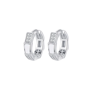Detailed view of S925 sterling silver hoop earrings with white inlay and pavé crystals