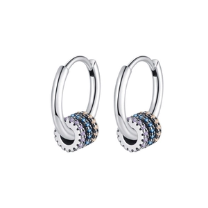 Polished S925 silver hoop earrings with detachable colorful zircon pavé charms