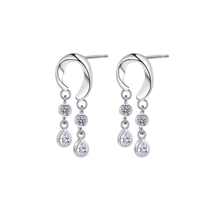 S925 sterling silver drop tassel earrings with sparkling white zircon stones