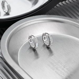 Elegant S925 sterling silver hoop earrings with white shell inlay and sparkling zirconia