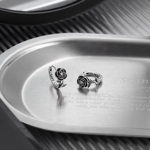 Boucles d'oreilles rose noire en argent S925 avec pierre rose de style vintage