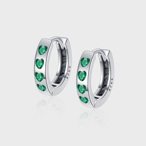 925 Sterling Silver Heart Green Zirconia Hoop Earrings Minimalist Small Huggie Ear Buckle Fine Jewelry For Women