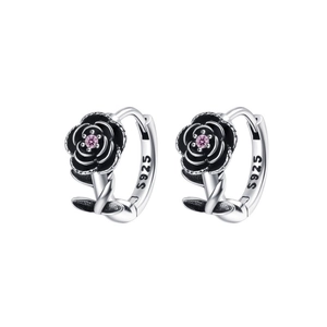 Boucles d'oreilles créoles roses noires en argent S925 avec pierre de zircon rose