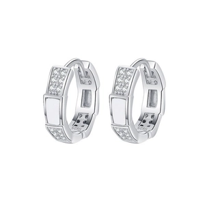 S925 sterling silver hoop earrings with white mother of pearl inlay and zircons