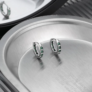 S925 sterling silver hoop earrings with four green heart-shaped cubic zirconia stones
