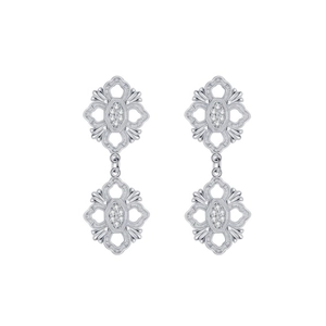 Orecchini a pendente in argento S925 stile barocco con motivi traforati e zirconi lucidi