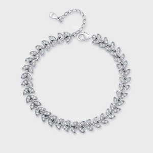 925 Sterling Silver Wheat Ear Bracelet For Women Elegant Leaf Design Inlaid Rhinestone Adjustable Chain Luxury Jewelry