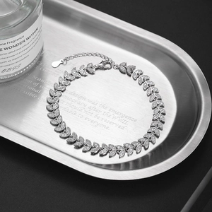Elegant S925 sterling silver wheat ear bracelet with cubic zirconia and lobster clasp