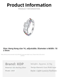 Detailed size specifications for the 925 sterling silver multi-layer crisscross ring